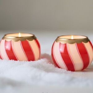 Anthropologie Red and Cream Swirl Candle Holders, New in Box set of 2